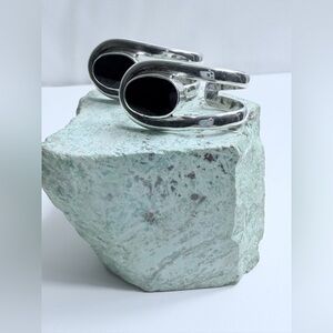 Silpada Rare Sterling Silver & Onyx Cabochon Double Loop Hook Earrings on Posts